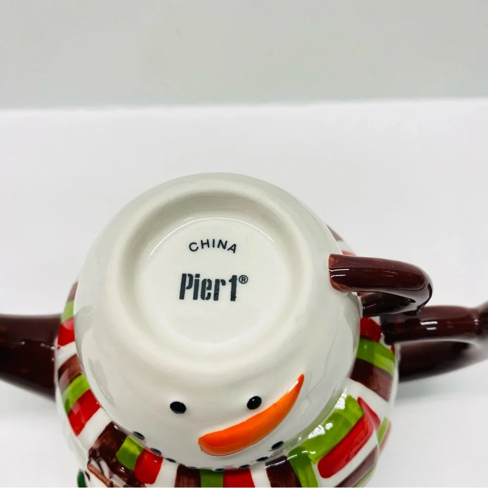 Pier 1 Imports Snowman Teapot Set w/Lid & Cup Tea for One  Christmas Holiday